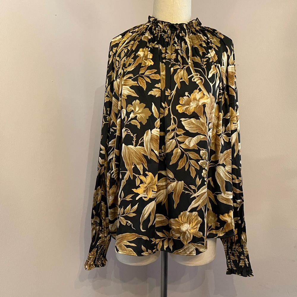NWT Black and Gold Floral Blouse